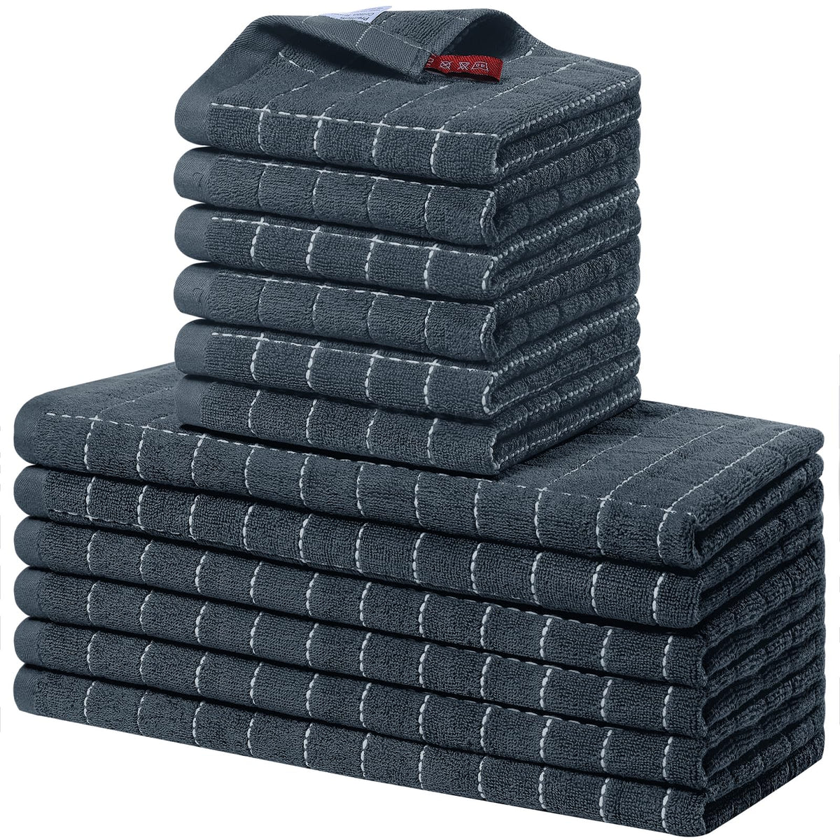 Homaxy Cotton Terry Kitchen Towels and Dishcloths Set of 8, Black