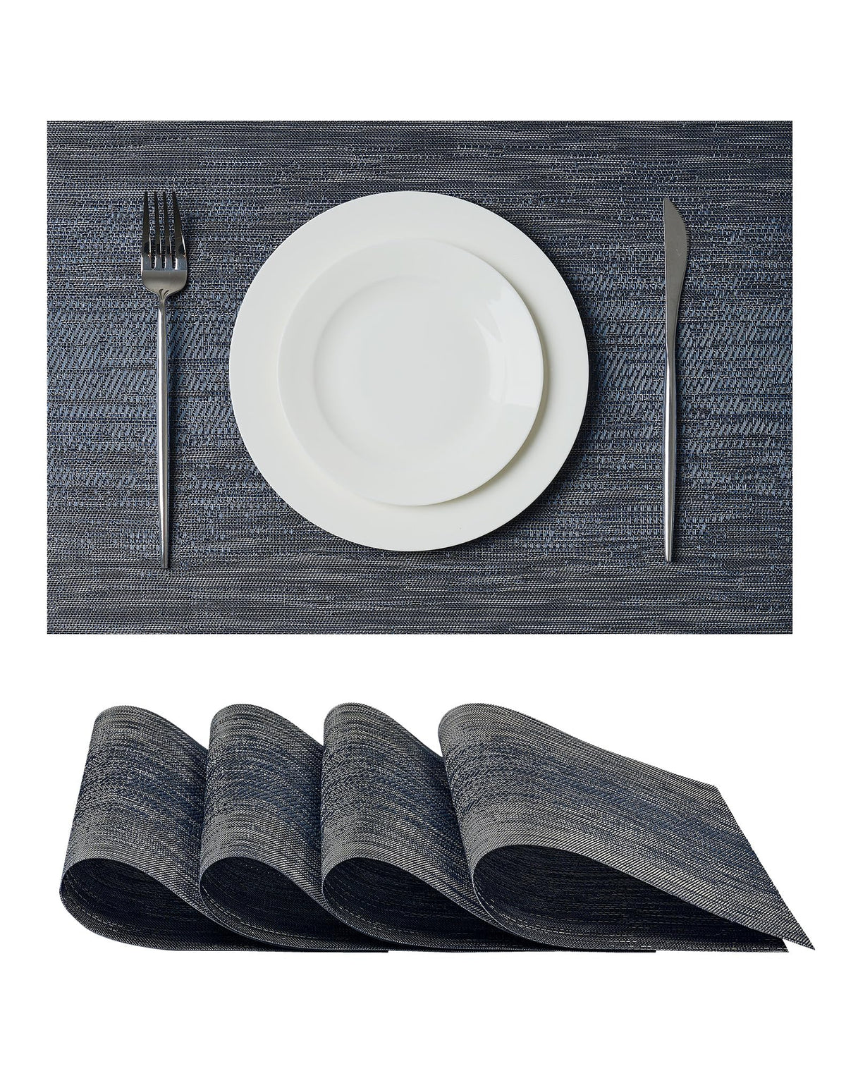 Beige Placemats Set of 6 - Heat-Resistant, Non-Slip Table Mats, Washable Woven Vinyl for Indoor & Outdoor Dining