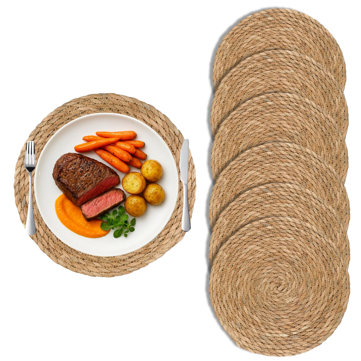 Round Woven Placemats Set of 4, 12" Boho Rattan Placemats Natural Hand-Woven Place Mats Table Decor, Chargers for Dinner Plates, Farmhouse Place Mats, Wicker Table Mats for Dining Table, Home