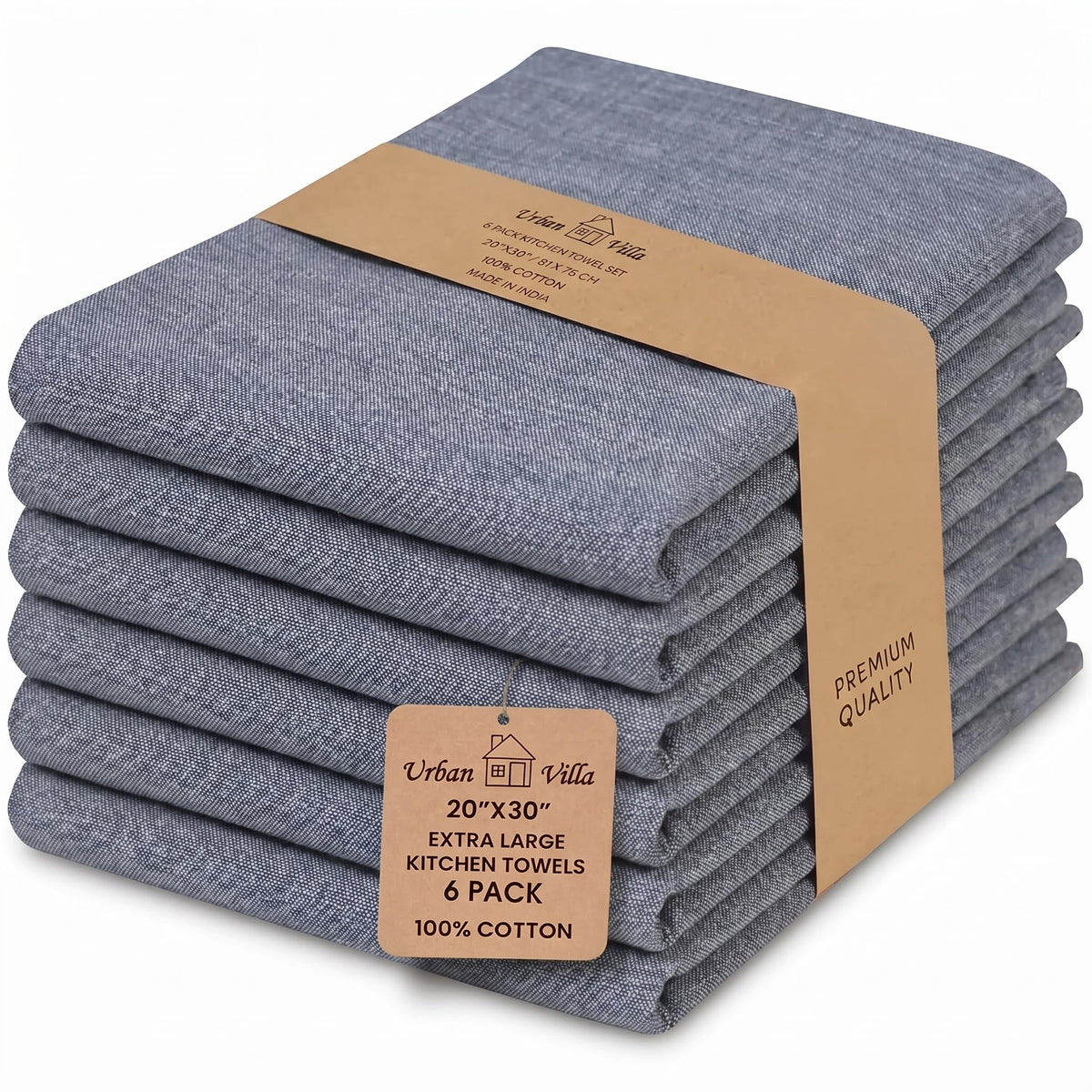 Urban Villa Kitchen Towels Cotton Dish Towels 12”x12” (Set of 8) Grey White