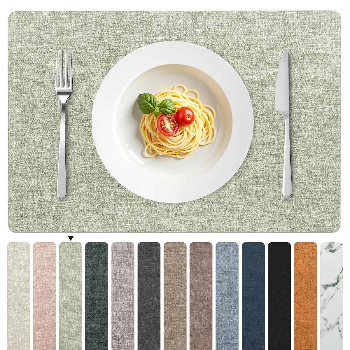 FROMHEART Faux Leather PU Placemats Set of 6 (Light Blue,11.8" x 17")