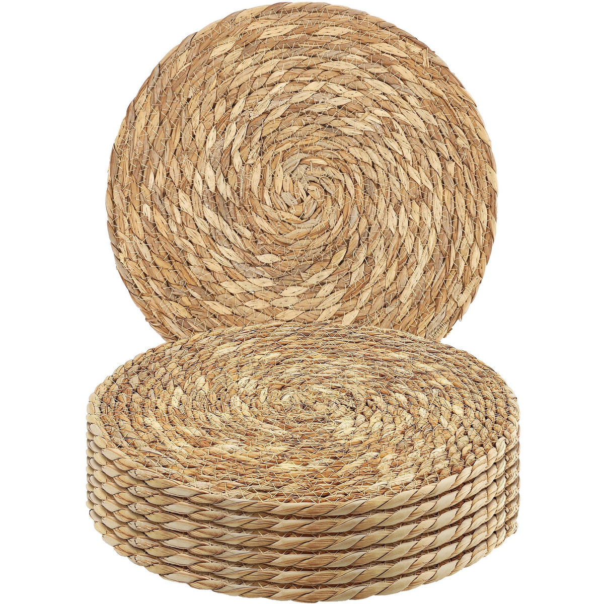 Kochorie Set of 6 Round Woven Placemats - 12 Inch Natural Boho Rattan Wicker Table Mats for Home Dining Table