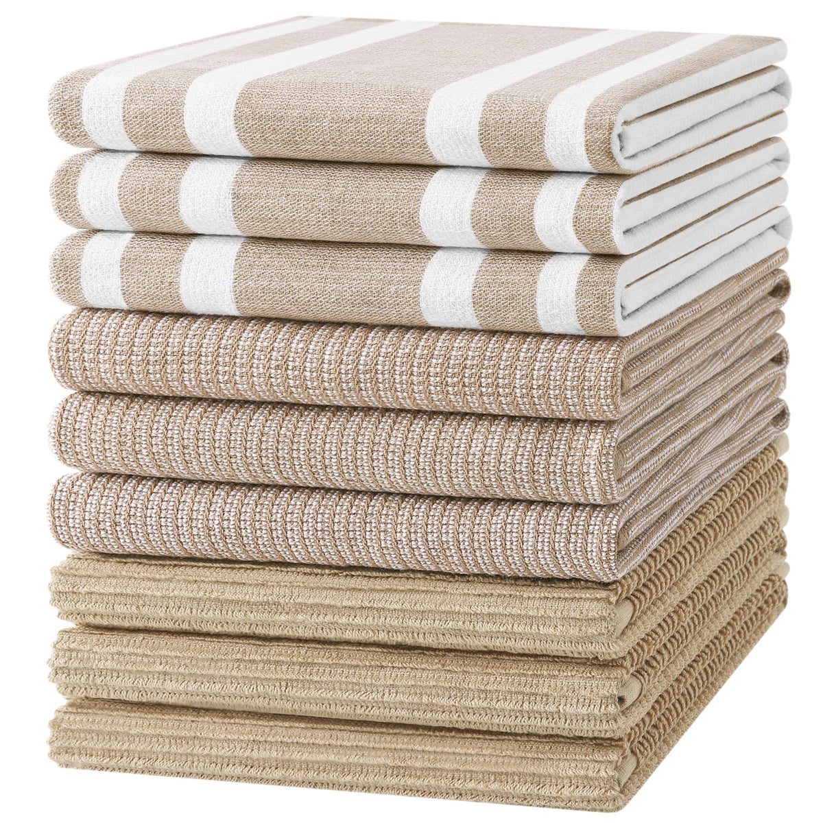 Homaxy Cotton 380 GSM Premium Kitchen Towels, 18"x 28", 6 Pack, Khaki
