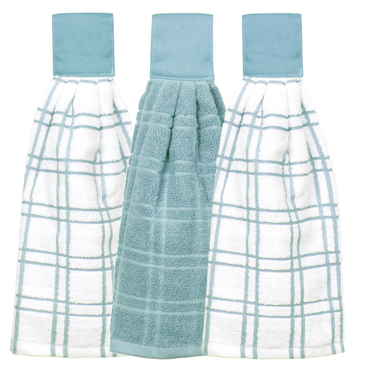 Ritz Premium 100% Cotton Solid and Multi Check Kitchen Tie Towel Absorbent, Super Soft, and Fast Drying Hang Towel, Set of Three, Federal Blue