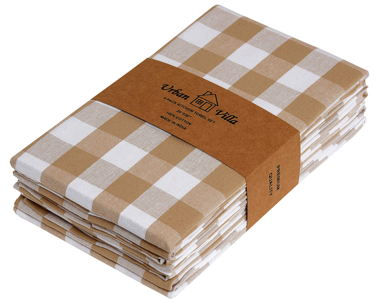 Urban Villa Kitchen Towels Cotton Dish Towels 12”x12” (Set of 8) Grey White