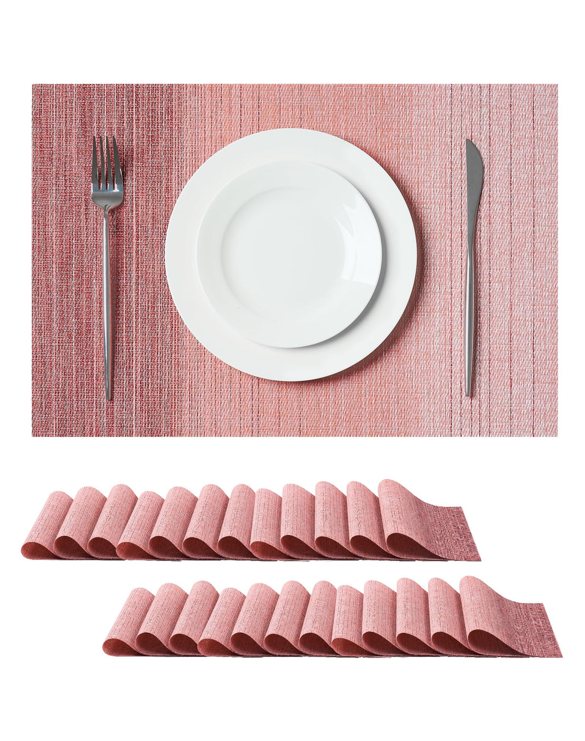 Beige Placemats Set of 6 - Heat-Resistant, Non-Slip Table Mats, Washable Woven Vinyl for Indoor & Outdoor Dining