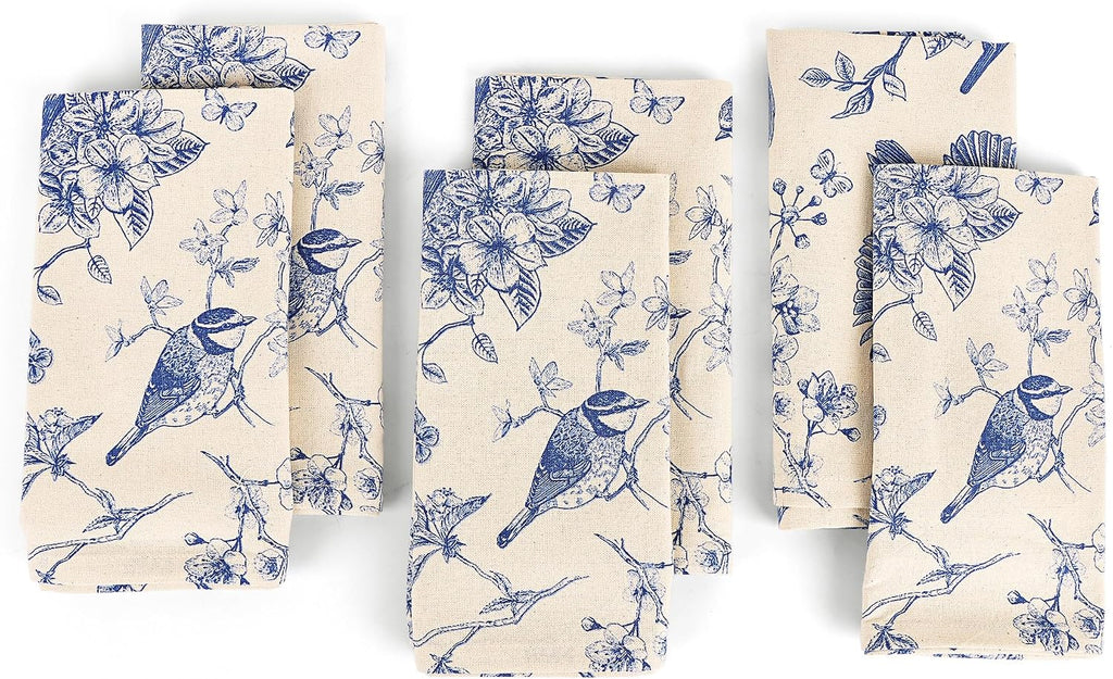 FINGERCRAFT Kitchen Towels 100% Cotton Set of 6 Tea Towel, Toile Blue