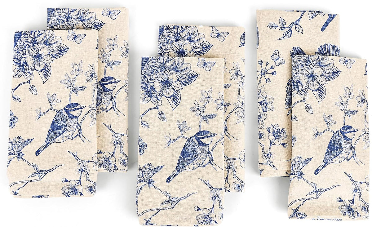 FINGERCRAFT Kitchen Towels 100% Cotton Set of 6 Tea Towel, Toile Blue