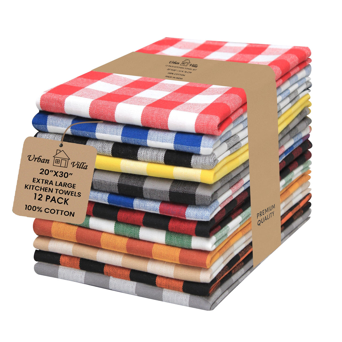 Urban Villa Kitchen Towels Cotton Dish Towels 12”x12” (Set of 8) Grey White
