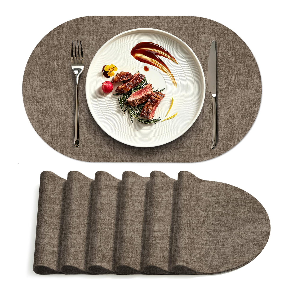 Placemats Set of 4, 15 Inch Round Faux Leather Place Mats