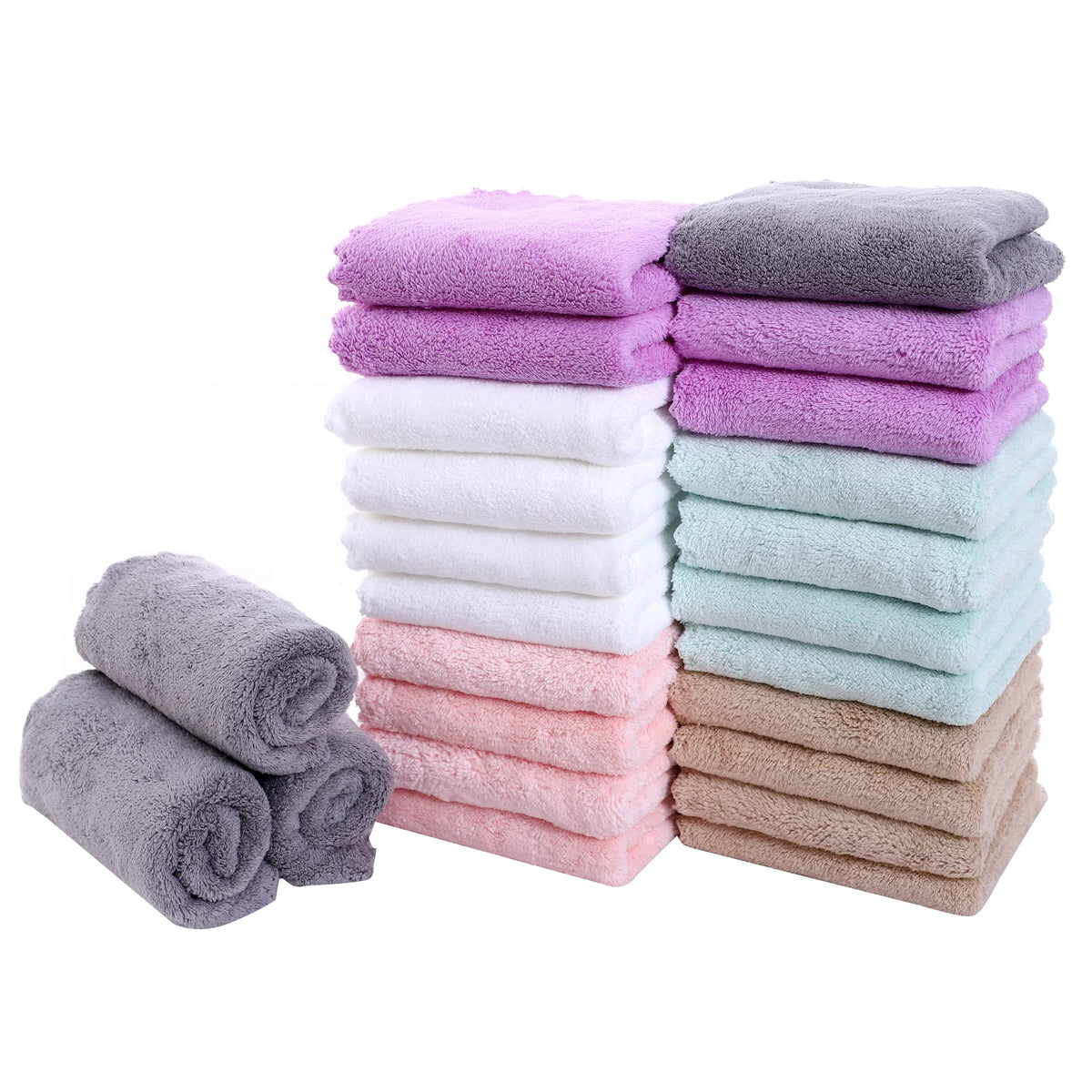 24 Pack Kitchen Dishcloths - Does Not Shed Fluff - Reusable Dish Towels, Dish cloths, Super Absorbent Coral Fleece Cleaning Cloths, Nonstick Oil Washable Fast Drying, 7 x 9 Inch (Multicolor)