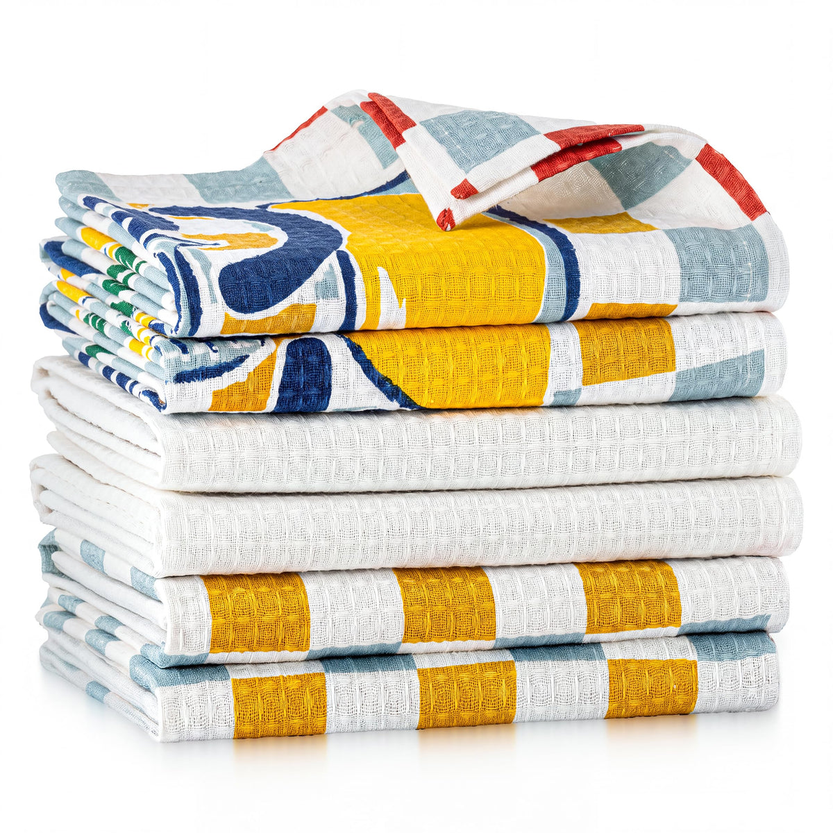 FINGERCRAFT Kitchen Towels 100% Cotton Set of 6 Tea Towel, Toile Blue