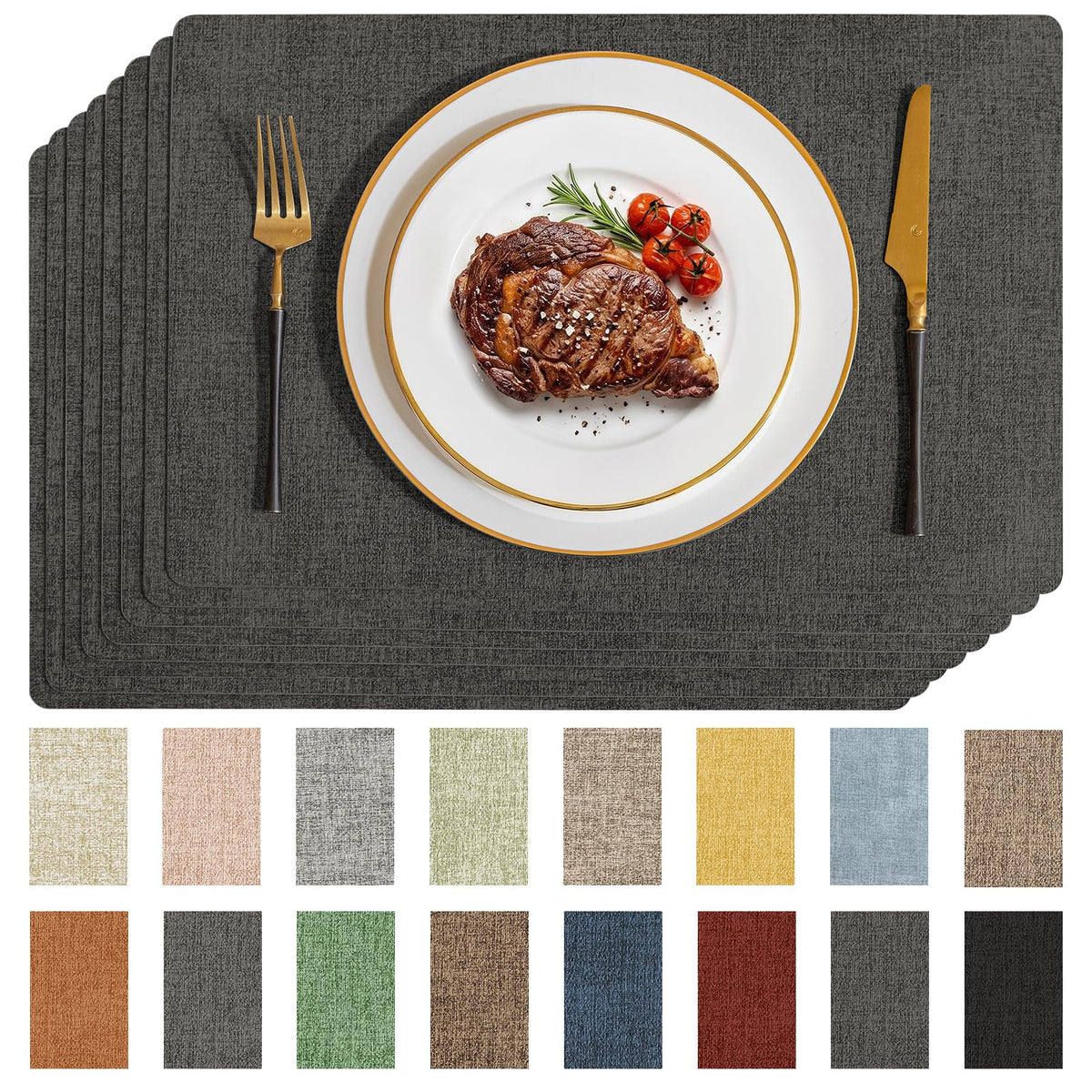 Romanstile Faux Leather Vinyl Placemats Set of 6, Beige
