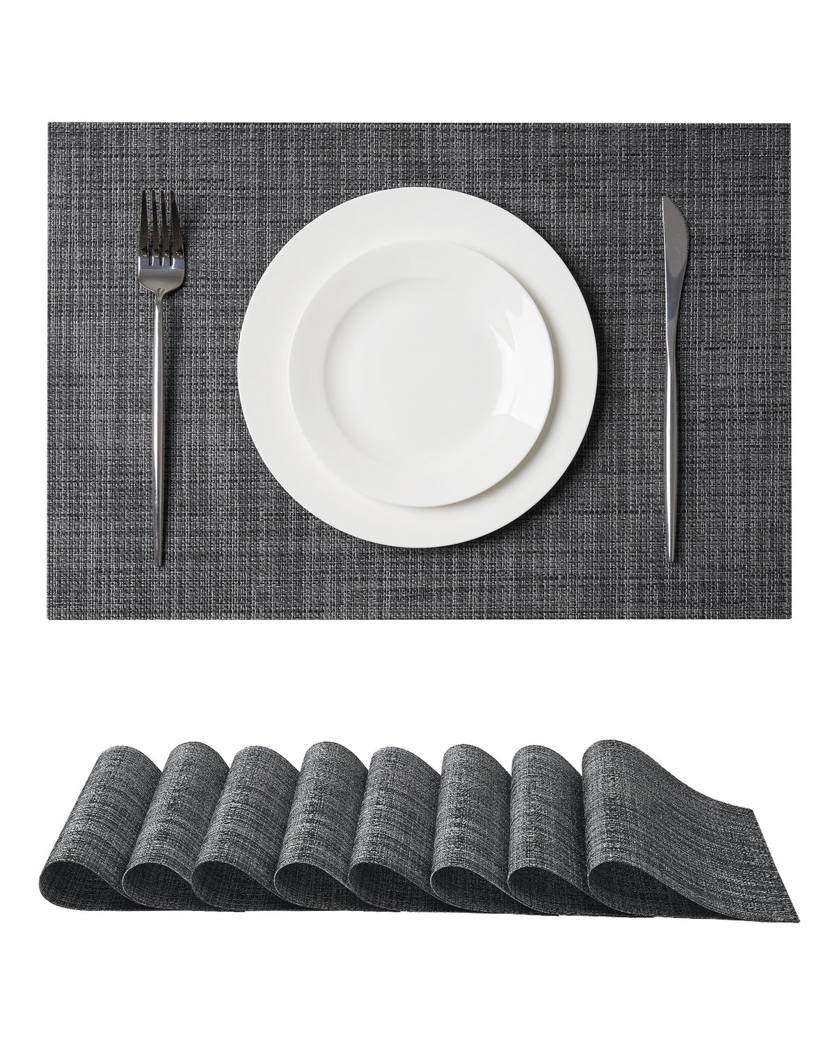 Beige Placemats Set of 6 - Heat-Resistant, Non-Slip Table Mats, Washable Woven Vinyl for Indoor & Outdoor Dining