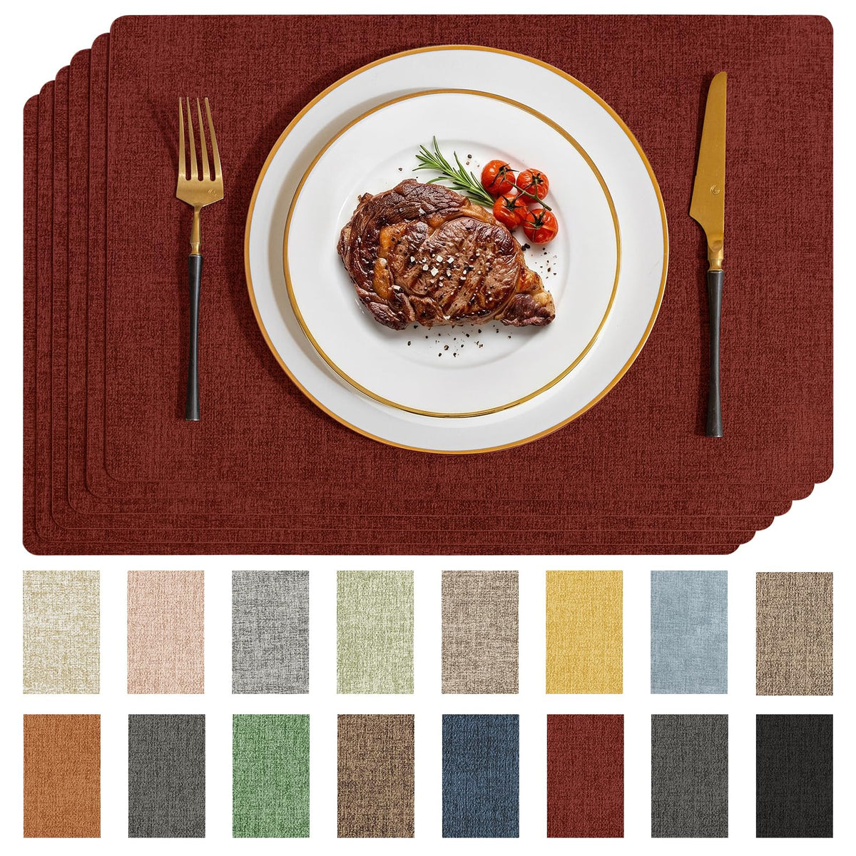 Romanstile Faux Leather Vinyl Placemats Set of 6, Beige