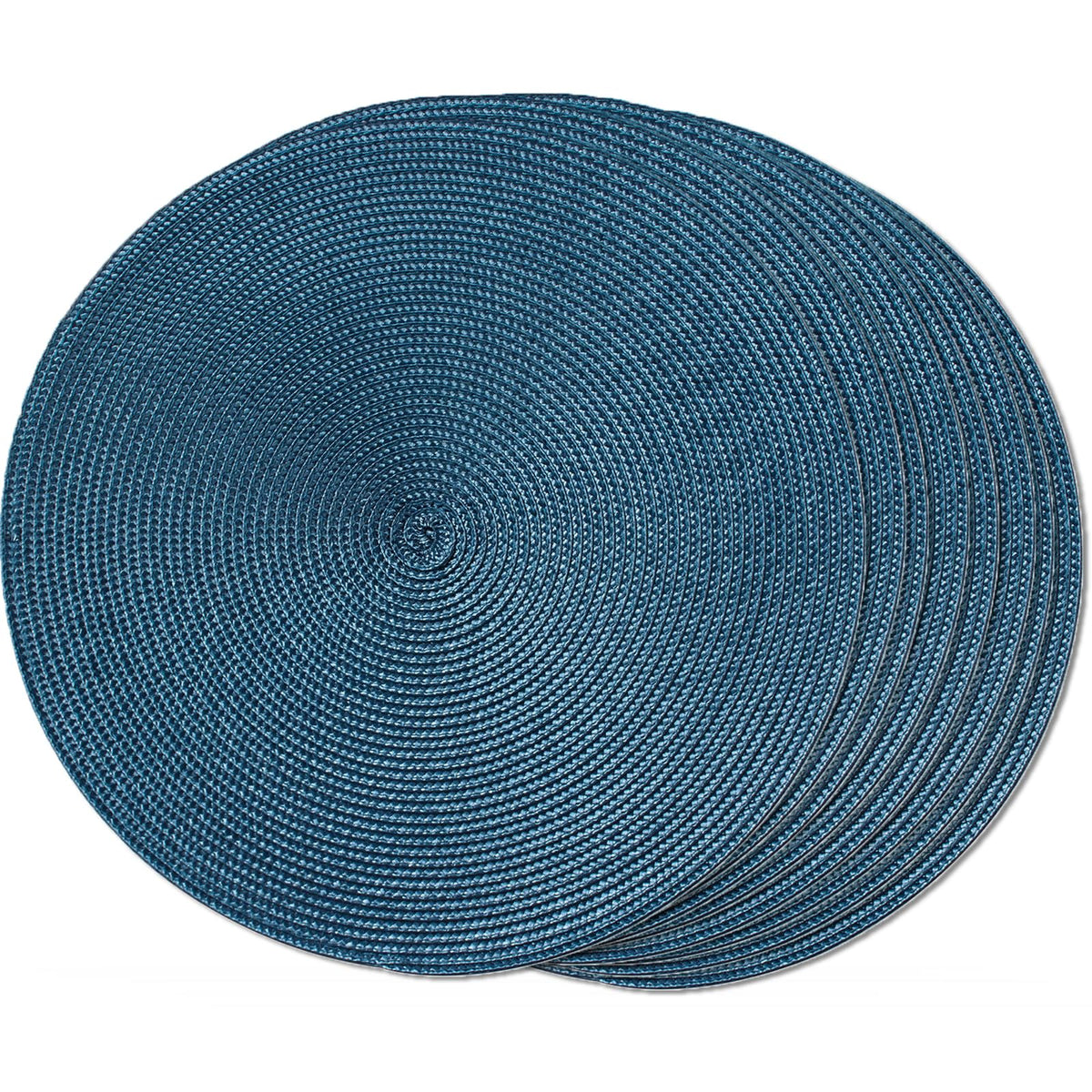 FunWheat Round Braided Placemats Set of 6 Table Mats for Dining Tables Woven Washable Non-Slip Place mats 15 in(Blue, 6pcs)