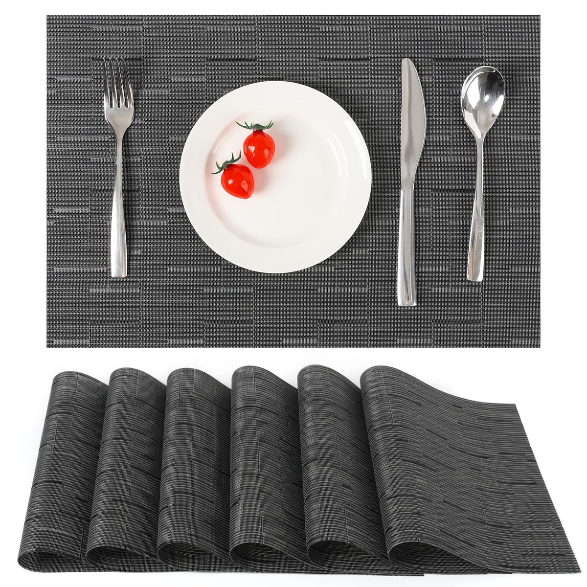 Myir JUN Black Placemats Set of 8 Kitchen and Dining Table Placemats