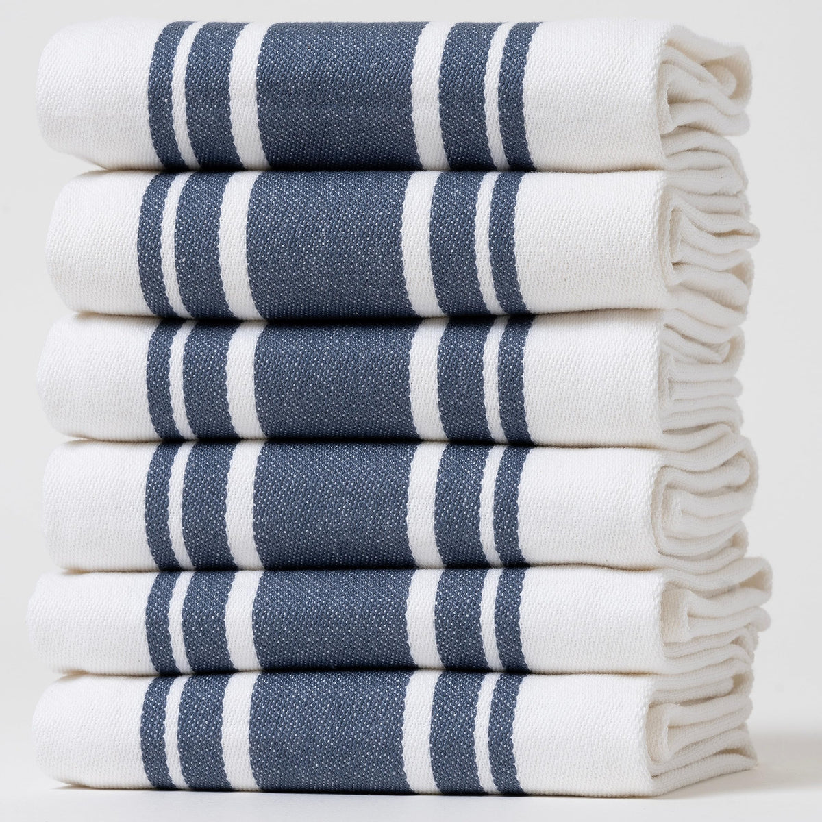 Kitchen Towels Set – Pack of 6 (20’’ x 30’’) Extra Large Premium Cotton Dish Towels for Kitchen – Chain Stripe Towels – Absorbent – 100% Cotton – with Hanging Loop – Beige