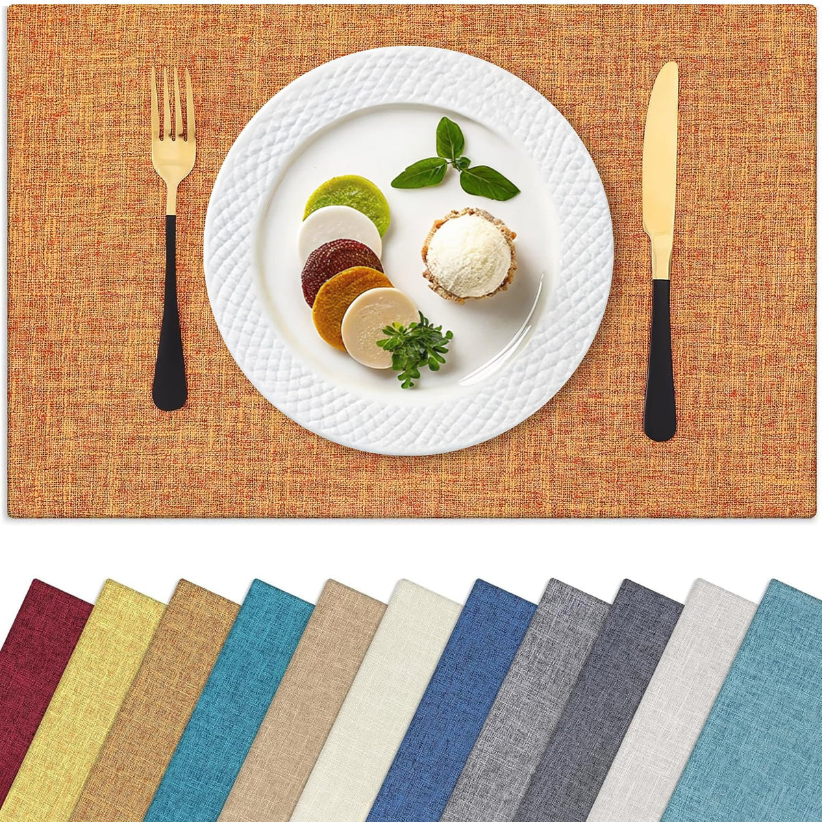 Homaxy Cloths Placemats for Dining Table Set of 6, 13" x 19", Flaxen