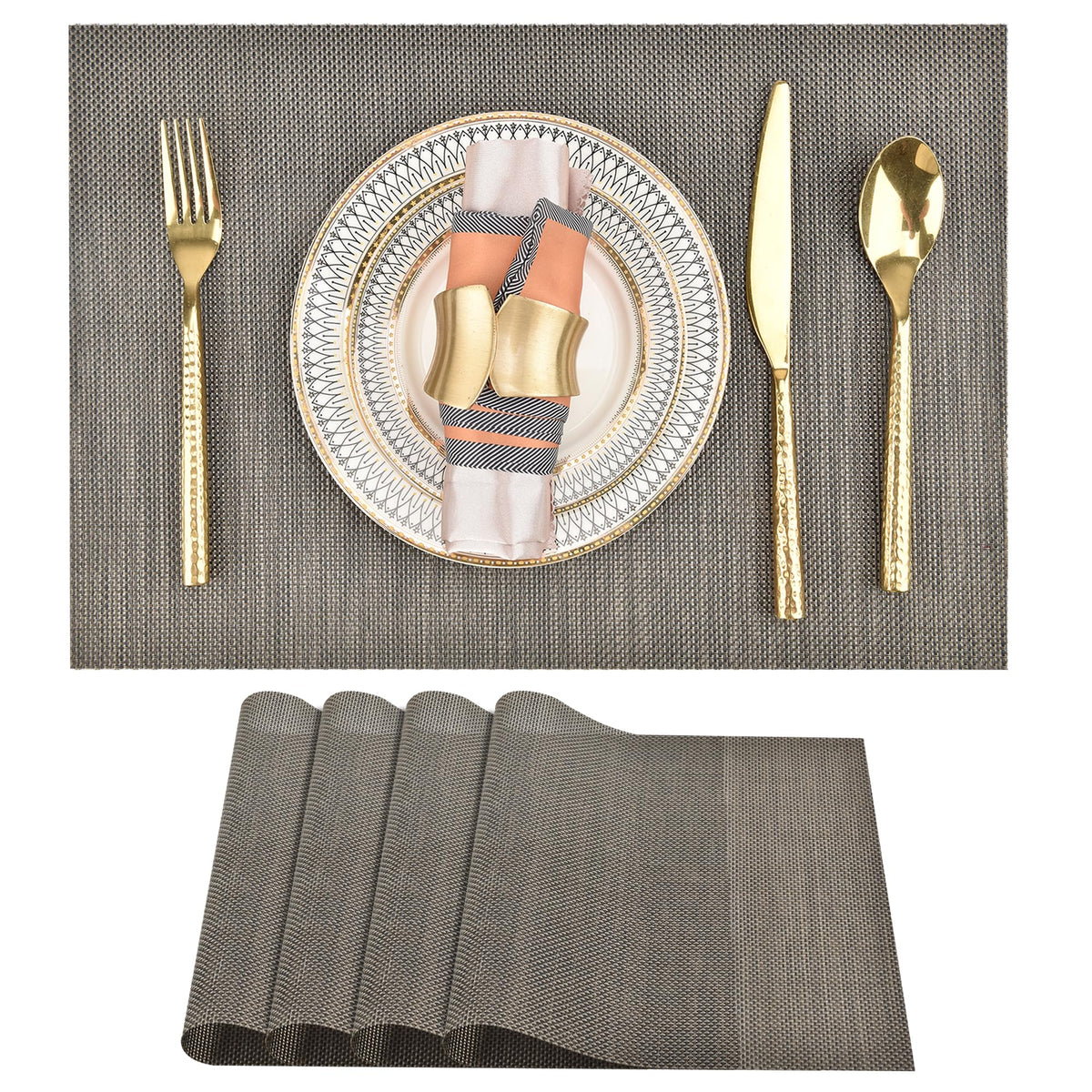 SLKQG Navy Blue Placemats Set of 6 - Easy Clean Washable Vinyl Placemats - Wipeable Heat Resistant Table Mats for Dining Table - 17x12 Inch (Navy Blue, 6)