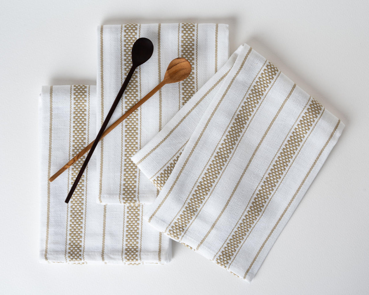 Kitchen Towels Set – Pack of 6 (20’’ x 30’’) Extra Large Premium Cotton Dish Towels for Kitchen – Chain Stripe Towels – Absorbent – 100% Cotton – with Hanging Loop – Beige