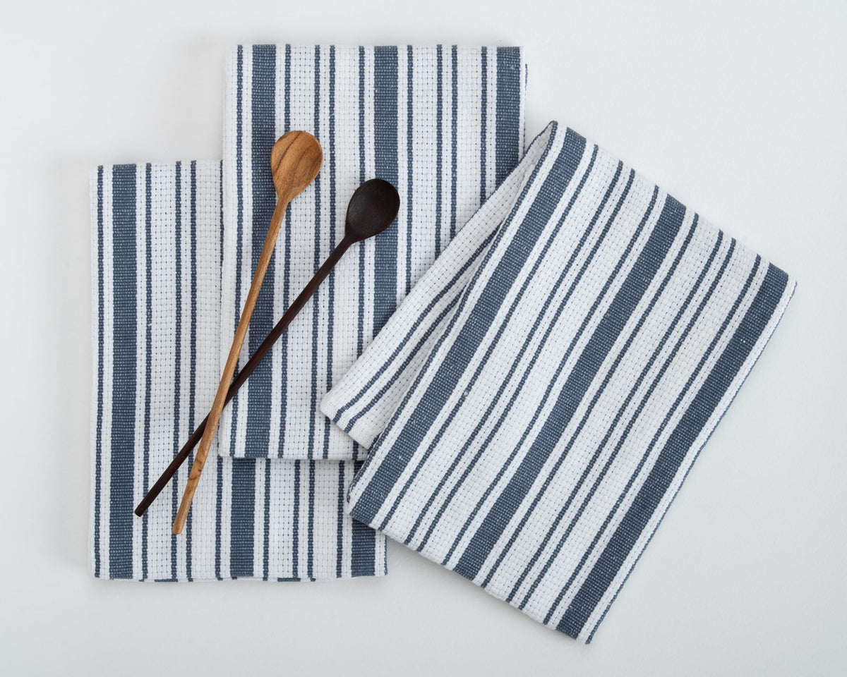 Kitchen Towels Set – Pack of 6 (20’’ x 30’’) Extra Large Premium Cotton Dish Towels for Kitchen – Chain Stripe Towels – Absorbent – 100% Cotton – with Hanging Loop – Beige