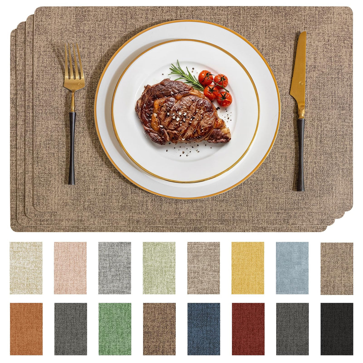Romanstile Faux Leather Vinyl Placemats Set of 6, Beige