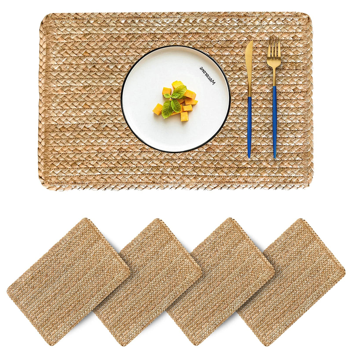 Woven Placemats Round Placemats Set of 6, 13.5 Inch Wicker Placemat Circle Rattan Placemats Farmhouse Boho Braided Natural Water Hyacinth Place Mats for Indoor & Outdoor Table Decor