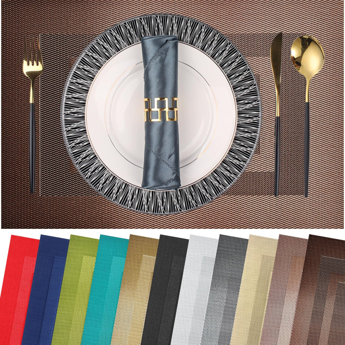 PIGCHCY Placemats,Washable Vinyl Woven Table Mats,Elegant Durable Placemats for Dining Table Set of 6 (Bamboo-Brown)