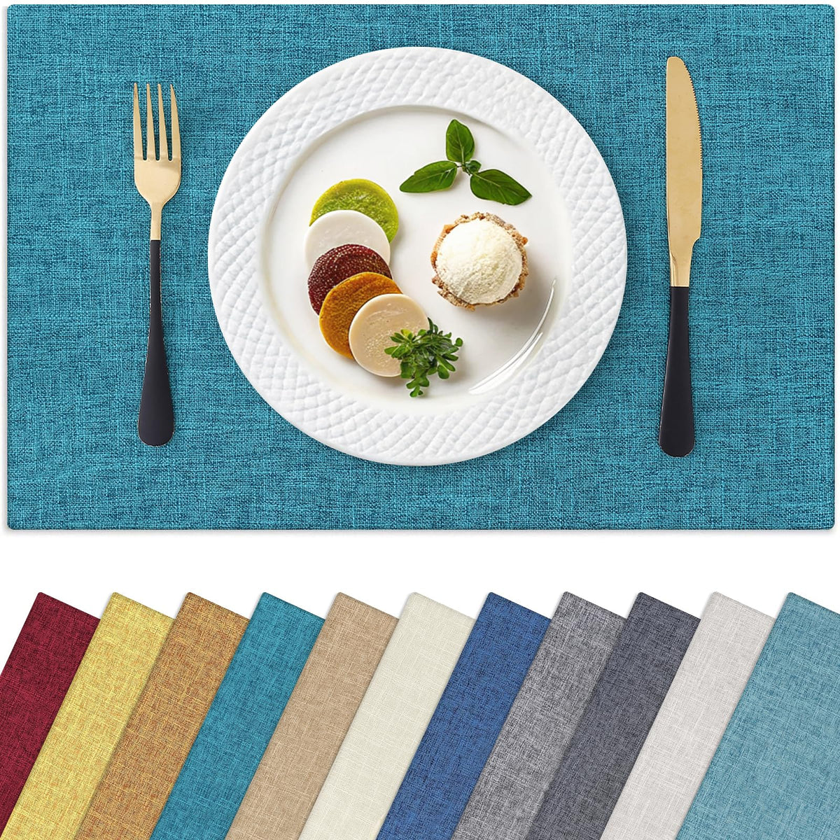Homaxy Cloths Placemats for Dining Table Set of 6, 13" x 19", Flaxen