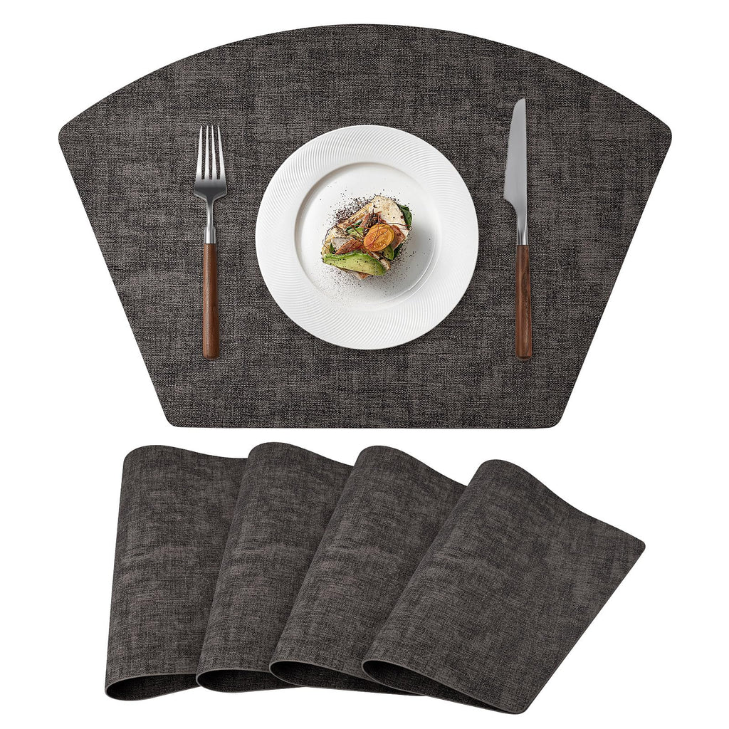 Round Table Placemats Set of 4, Faux Leather Wedge Shape Place Mats Heat Resistant Wipeable Washable Table Mats for Dining Outdoor Indoor, Green