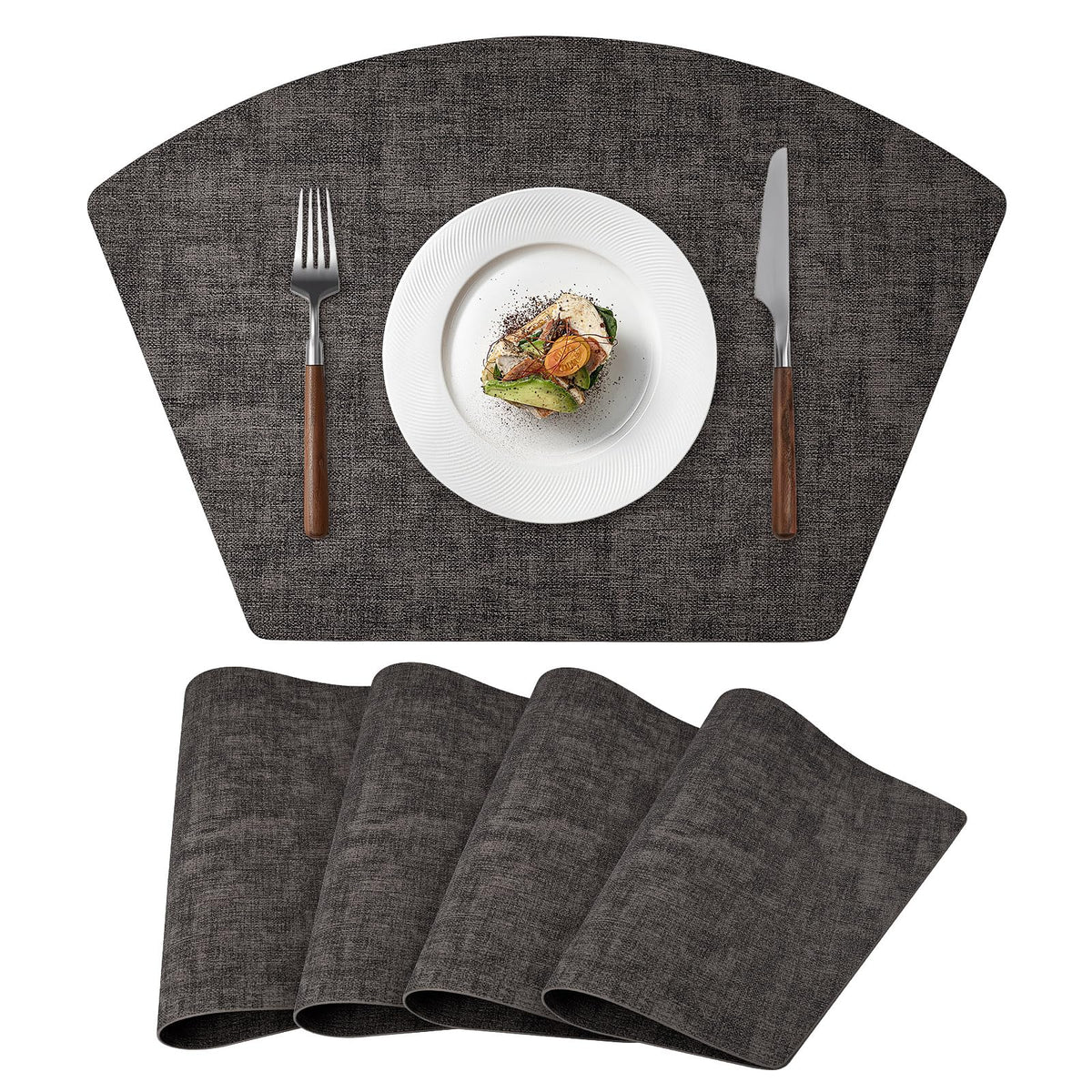 Round Table Placemats Set of 4, Faux Leather Wedge Shape Place Mats Heat Resistant Wipeable Washable Table Mats for Dining Outdoor Indoor, Green