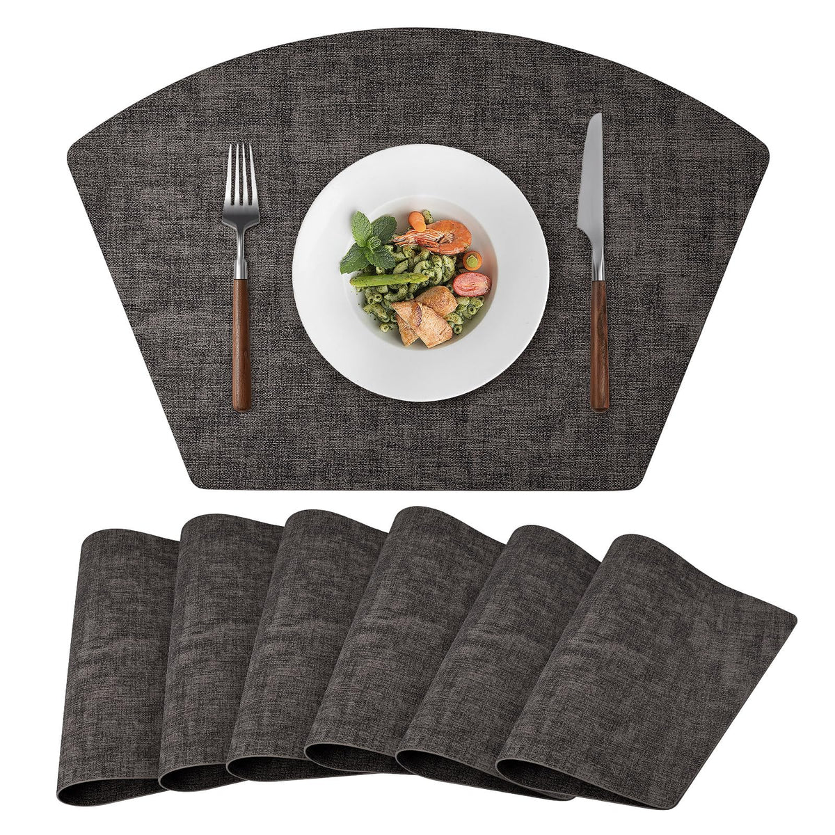 Round Table Placemats Set of 4, Faux Leather Wedge Shape Place Mats Heat Resistant Wipeable Washable Table Mats for Dining Outdoor Indoor, Green