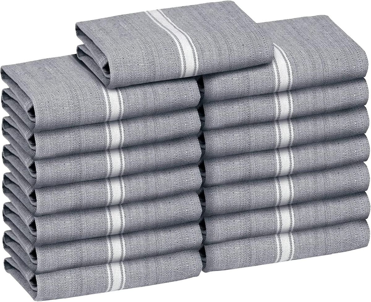 Zeppoli Classic Kitchen Towels - 15 Pack 100% Natural Cotton Towel Set, Reusable Wash Cloths, Absorbent Dish Towels, Machine Washable Hand Towels, Kitchen Essentials - 14” by 25” - Black
