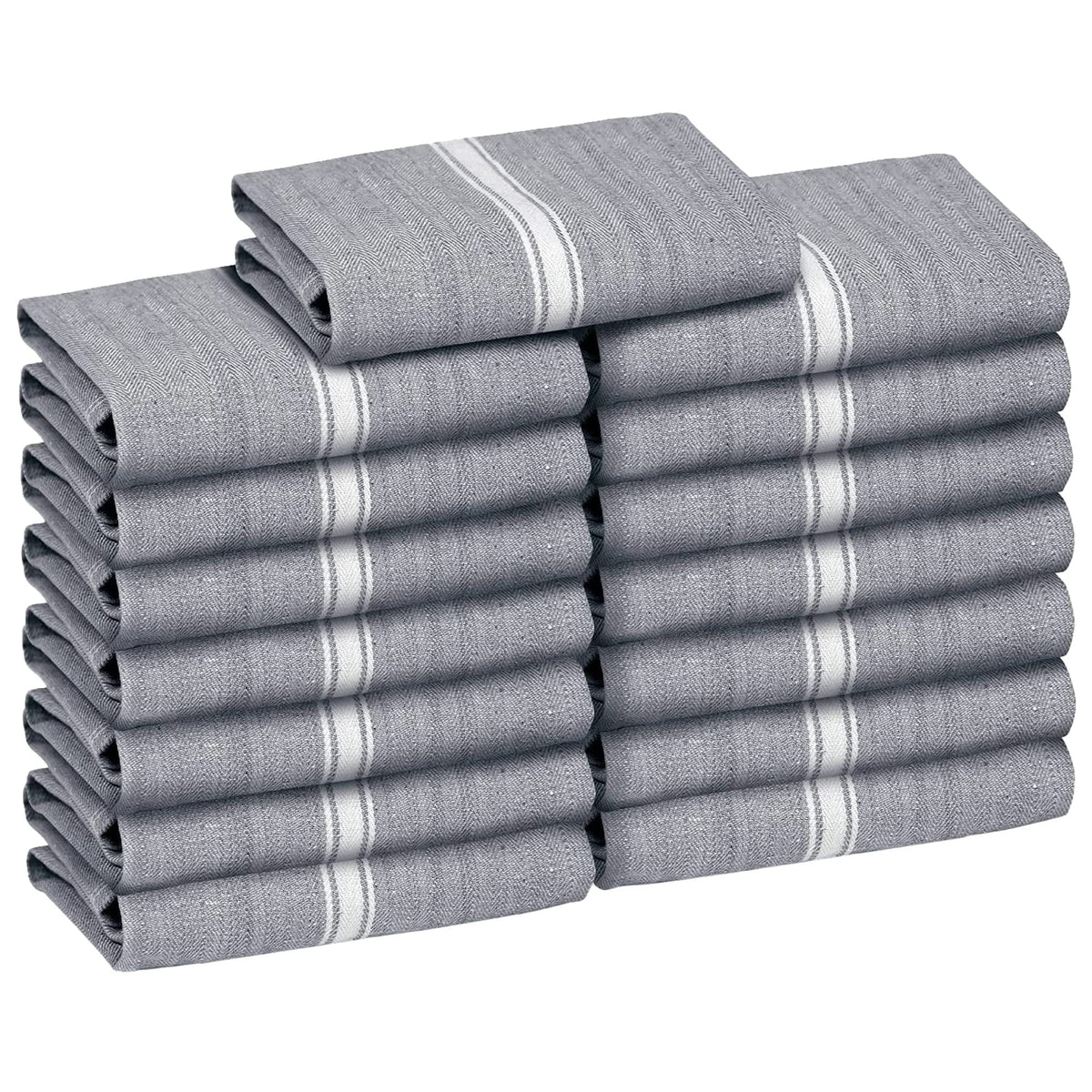 Zeppoli Classic Kitchen Towels - 15 Pack 100% Natural Cotton Towel Set, Reusable Wash Cloths, Absorbent Dish Towels, Machine Washable Hand Towels, Kitchen Essentials - 14” by 25” - Black