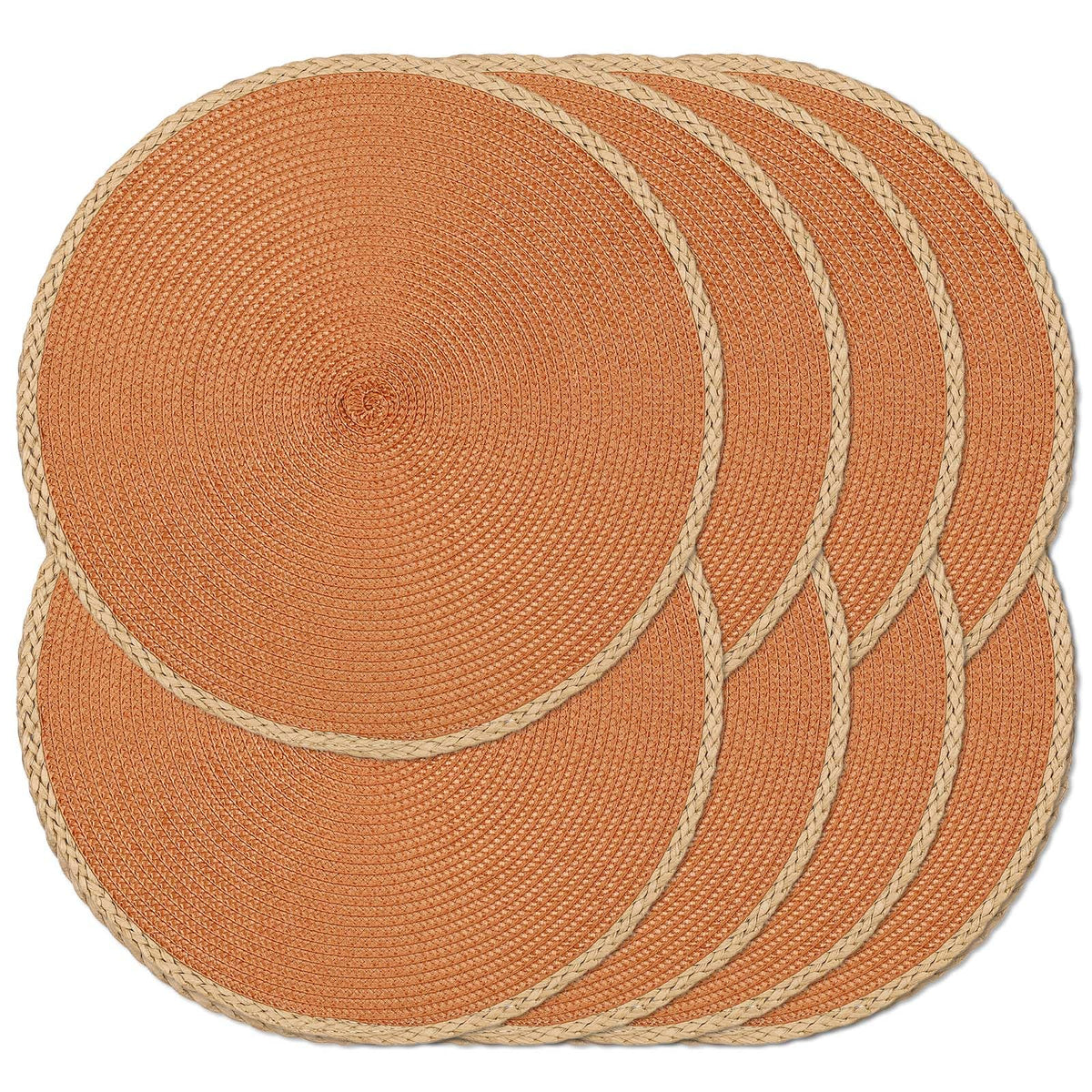 Round Placemats Set of 4, Woven Table Mats, Thin Edge, Black