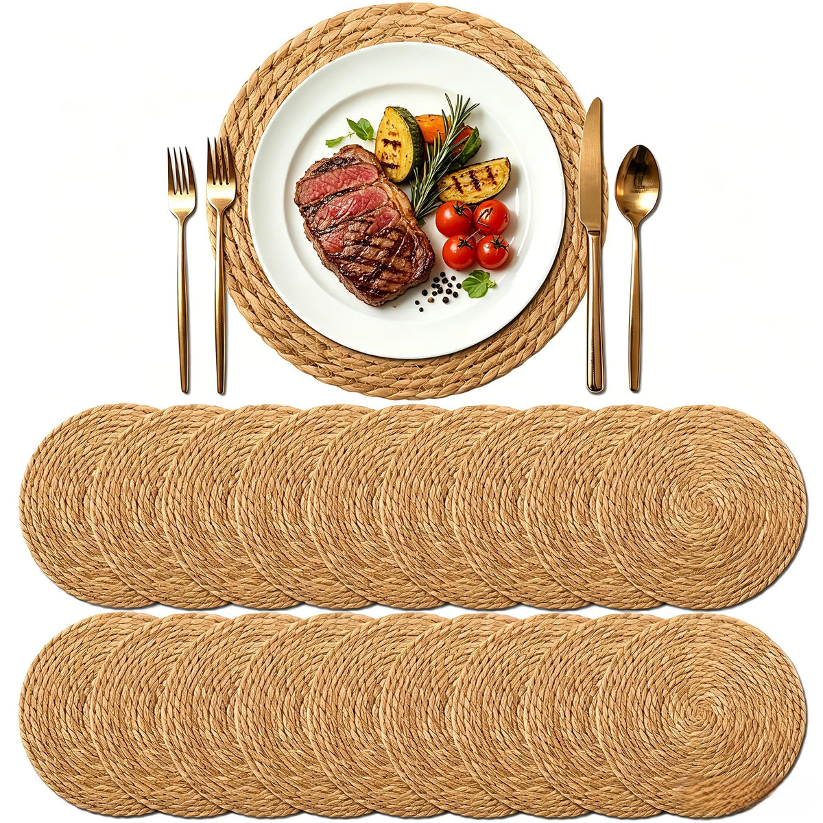 13" Round Woven Placemats Set of 12, Plate Chargers for Dining Table
