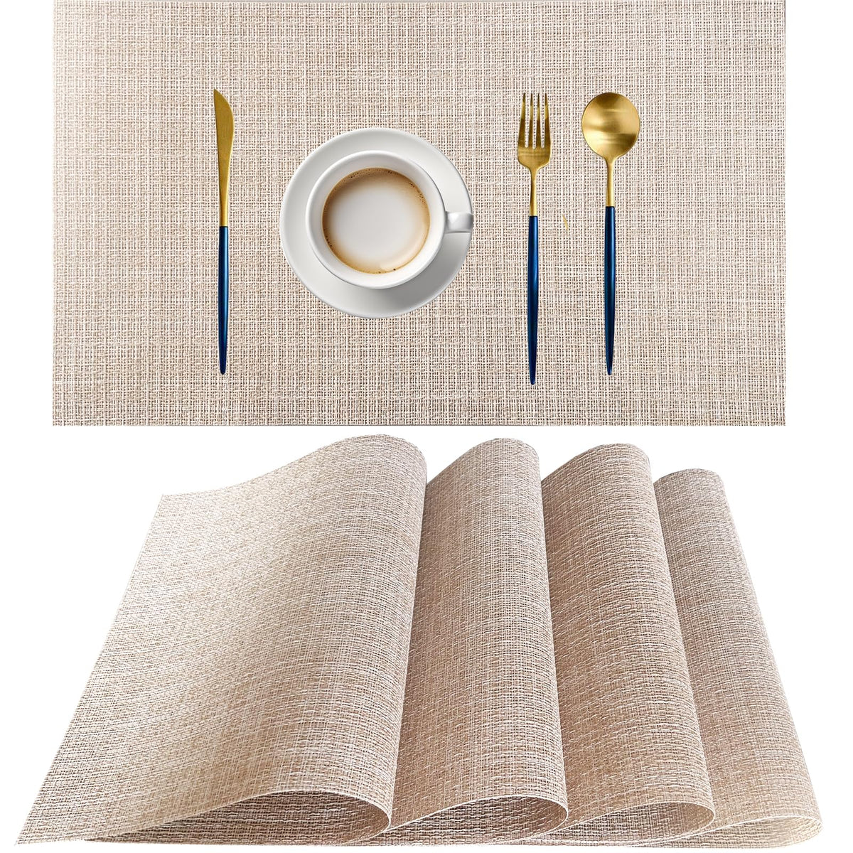 PIGCHCY Placemats,Washable Vinyl Woven Table Mats,Elegant Durable Placemats for Dining Table Set of 6 (Bamboo-Brown)