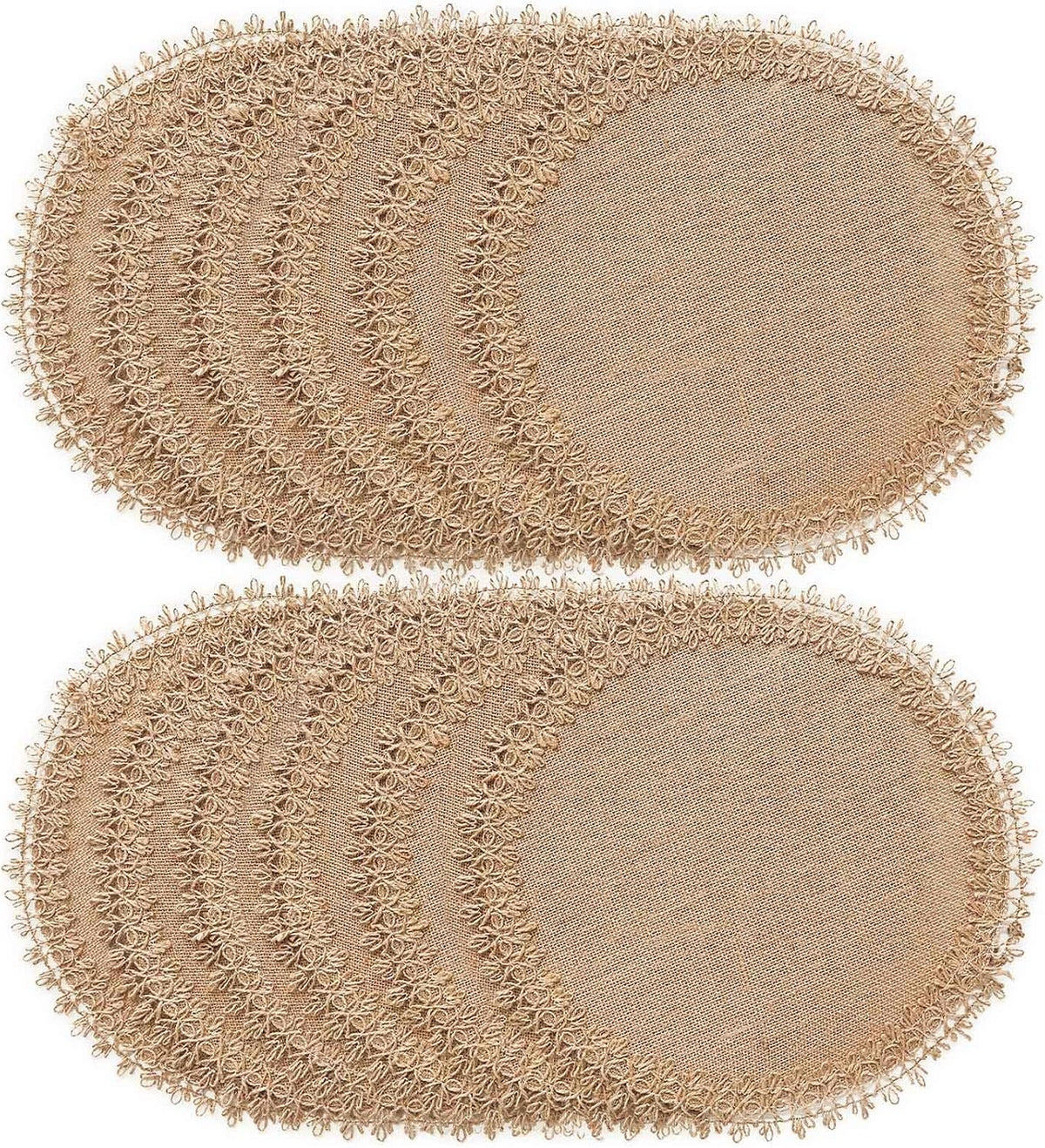 FunWheat Burlap Round Braided Placemats Set of 12 for Dining Tables 15 Inch Heat Resistant Jute Table Mats Farmhouse Woven Fabric Natural Place mats (Brown Jute Lace)
