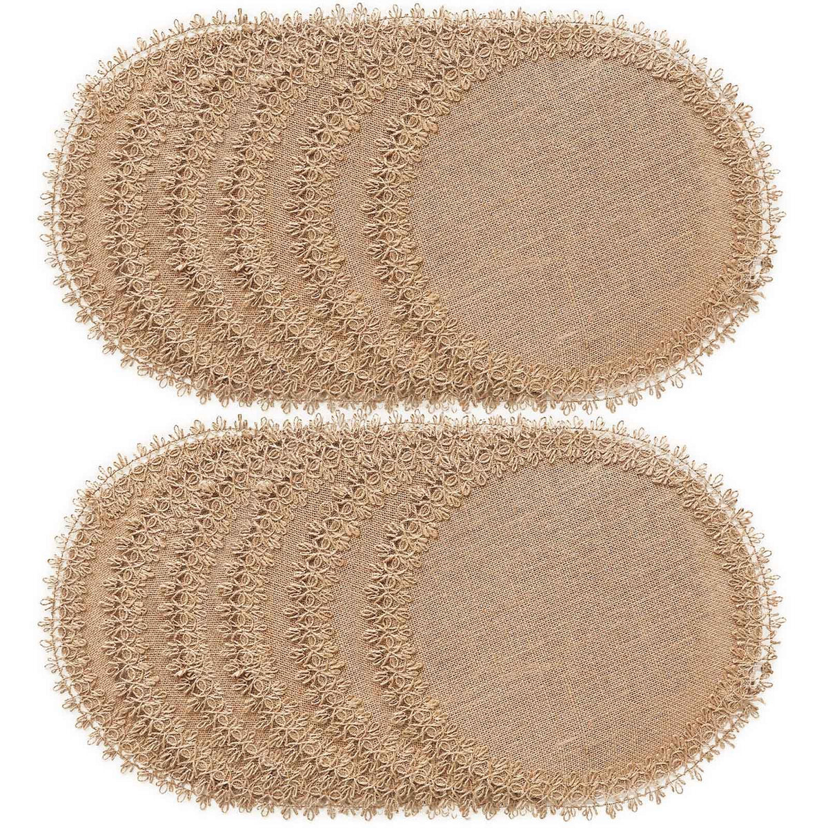 FunWheat Burlap Round Braided Placemats Set of 12 for Dining Tables 15 Inch Heat Resistant Jute Table Mats Farmhouse Woven Fabric Natural Place mats (Brown Jute Lace)
