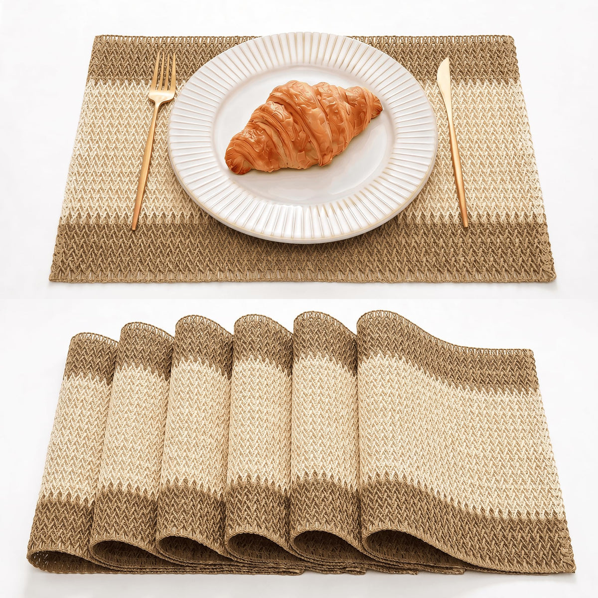 Artoid Mode Light Green Paper Woven Stripe Placemats Set of 4-12x18 Inch
