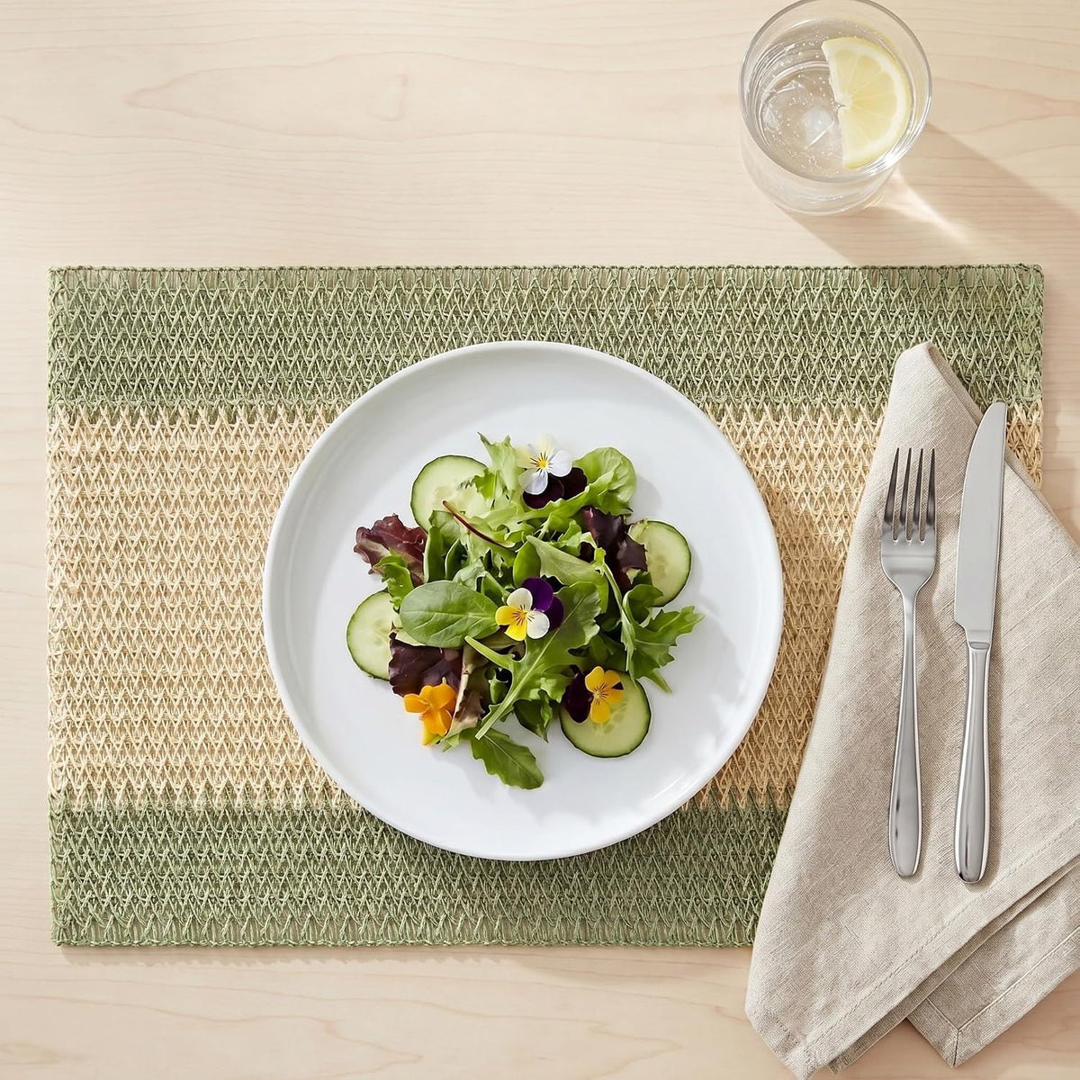 Artoid Mode Light Green Paper Woven Stripe Placemats Set of 4-12x18 Inch