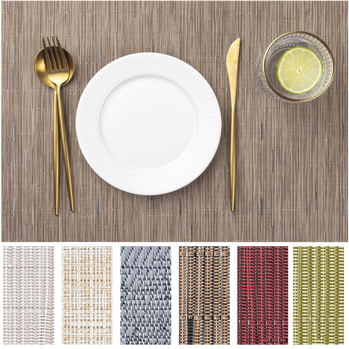 LEXMORE Placemats Set of 4 Vinyl/Plastic Woven Place Mats for Kitchen Table Indoor/Outdoor Washable Placemat Wipeable Dining Table Mats(Navy Blue)