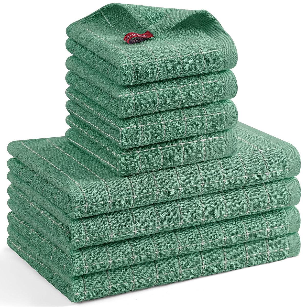 Mordimy Cotton Terry Checkered Kitchen Towels, 16"x 26", 4 Pack, Tan