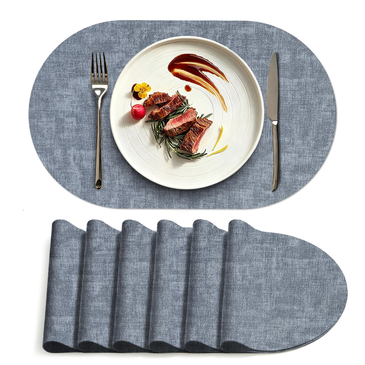 Placemats Set of 4, 15 Inch Round Faux Leather Place Mats