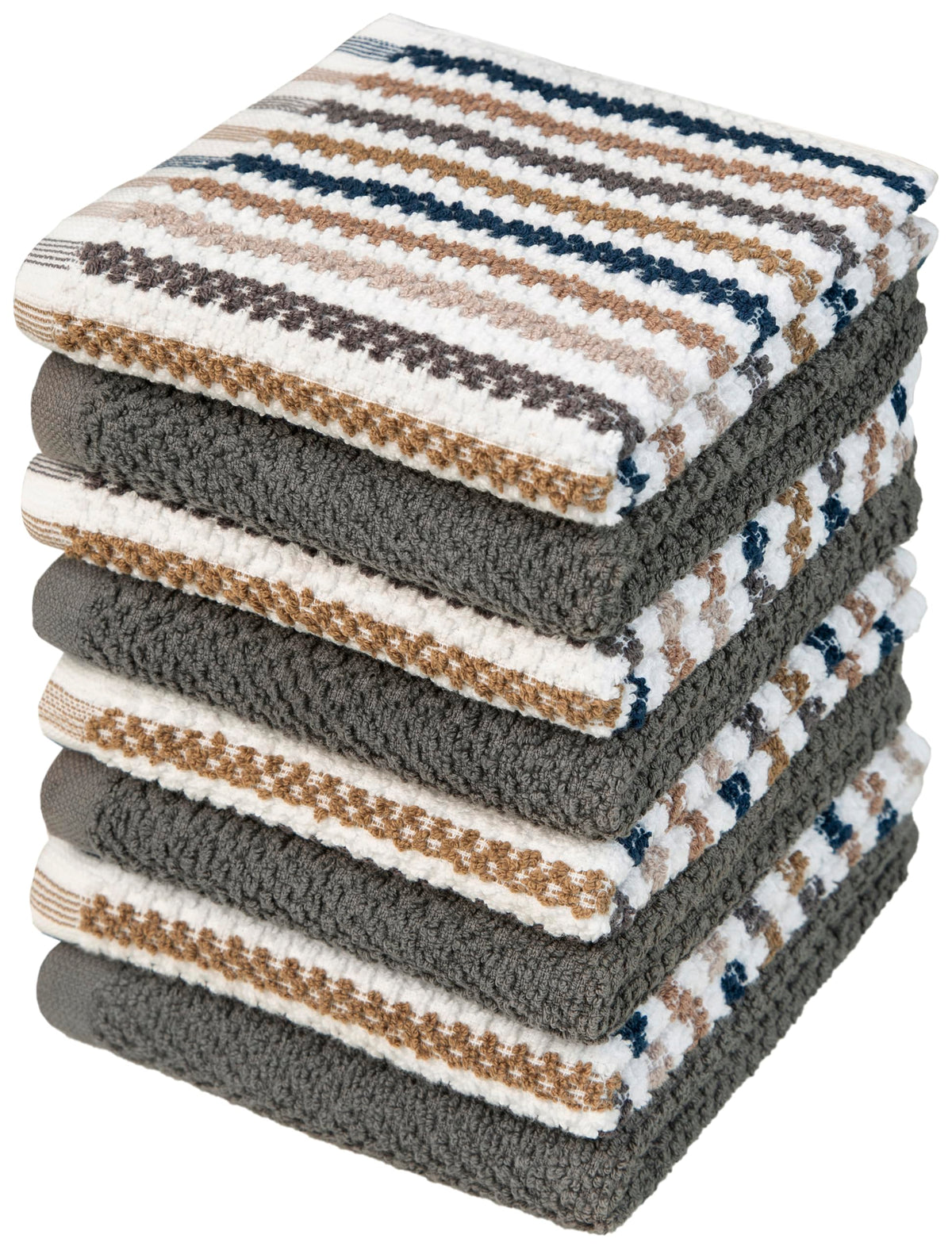 Bumble Kitchen Towels 6 Pack 100% Cotton 16"x26" - Tan Wide Stripe