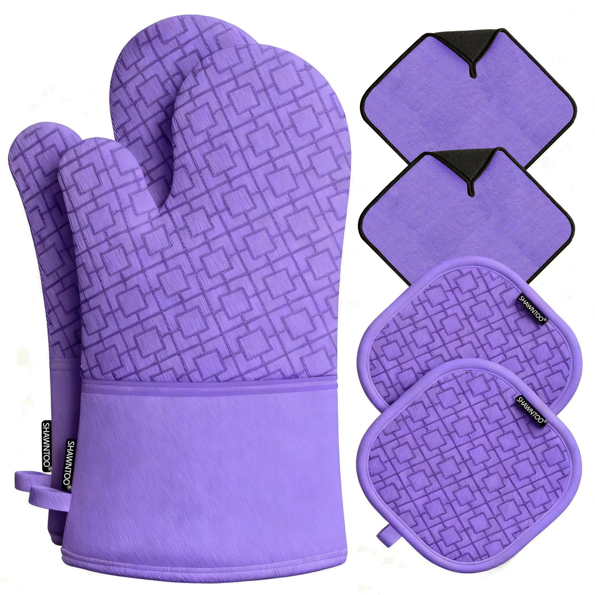 Oven Mitts and Pot Holders Sets 6pcs, Kitchen Oven Glove,High Heat Resistant 550 Degree Extra Long Oven Mitts and Potholders with Non-Slip Silicone Surface for Home Essentials (Grey) (Gray)