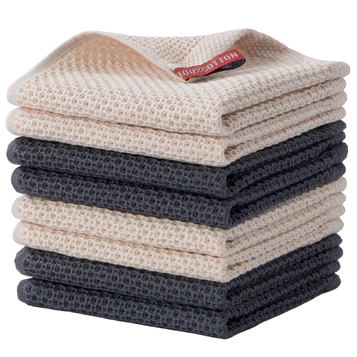 joybest Cotton Kitchen Towels, 4-Pack Waffle Weave Ultra Soft Absorbent Dish Towels Quick Drying Dish Cloths, 18 in x 28 in, Beige