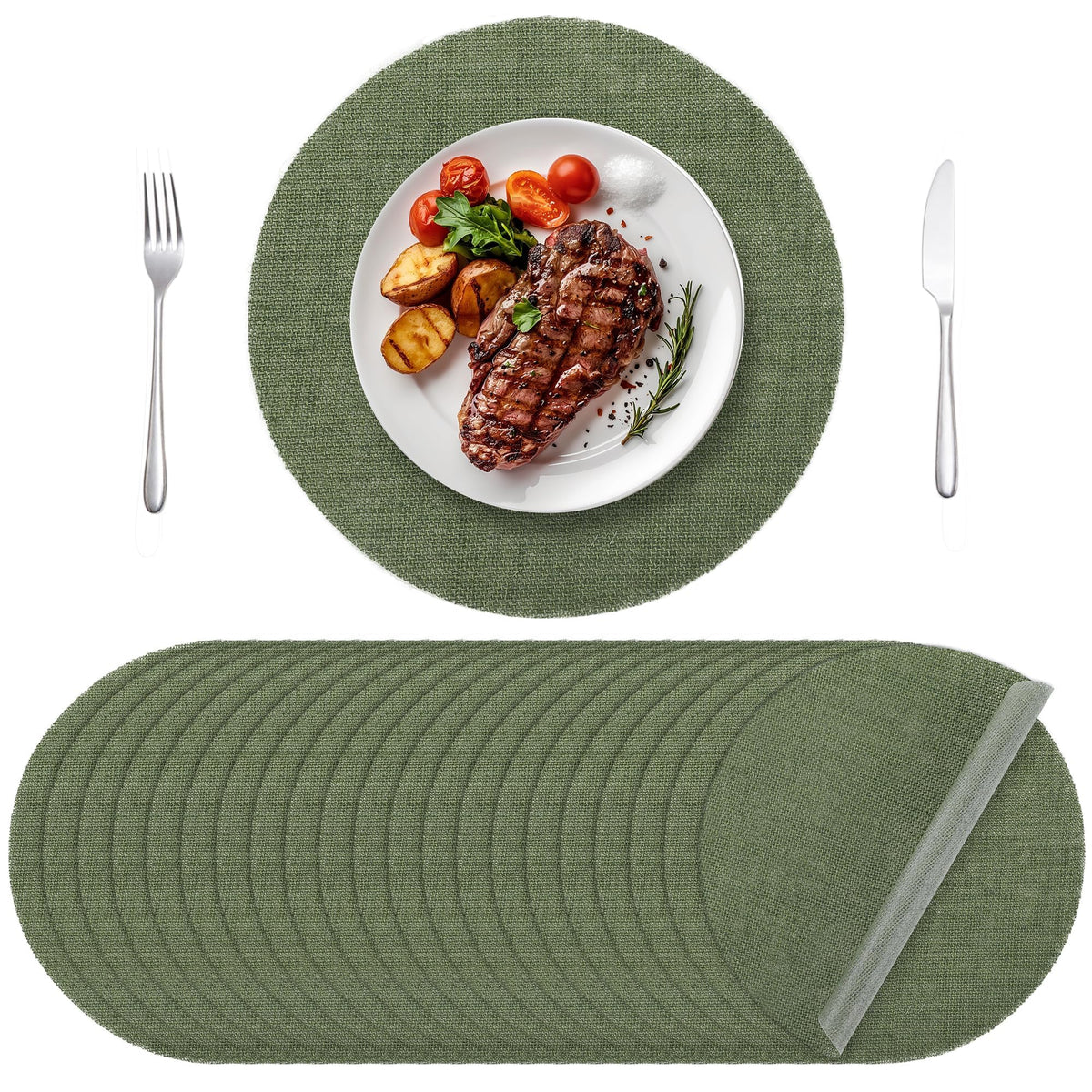 Aneco 50 Pcs Round Burlap Placemats 11.8 Inch Reusable Fall Table Mats