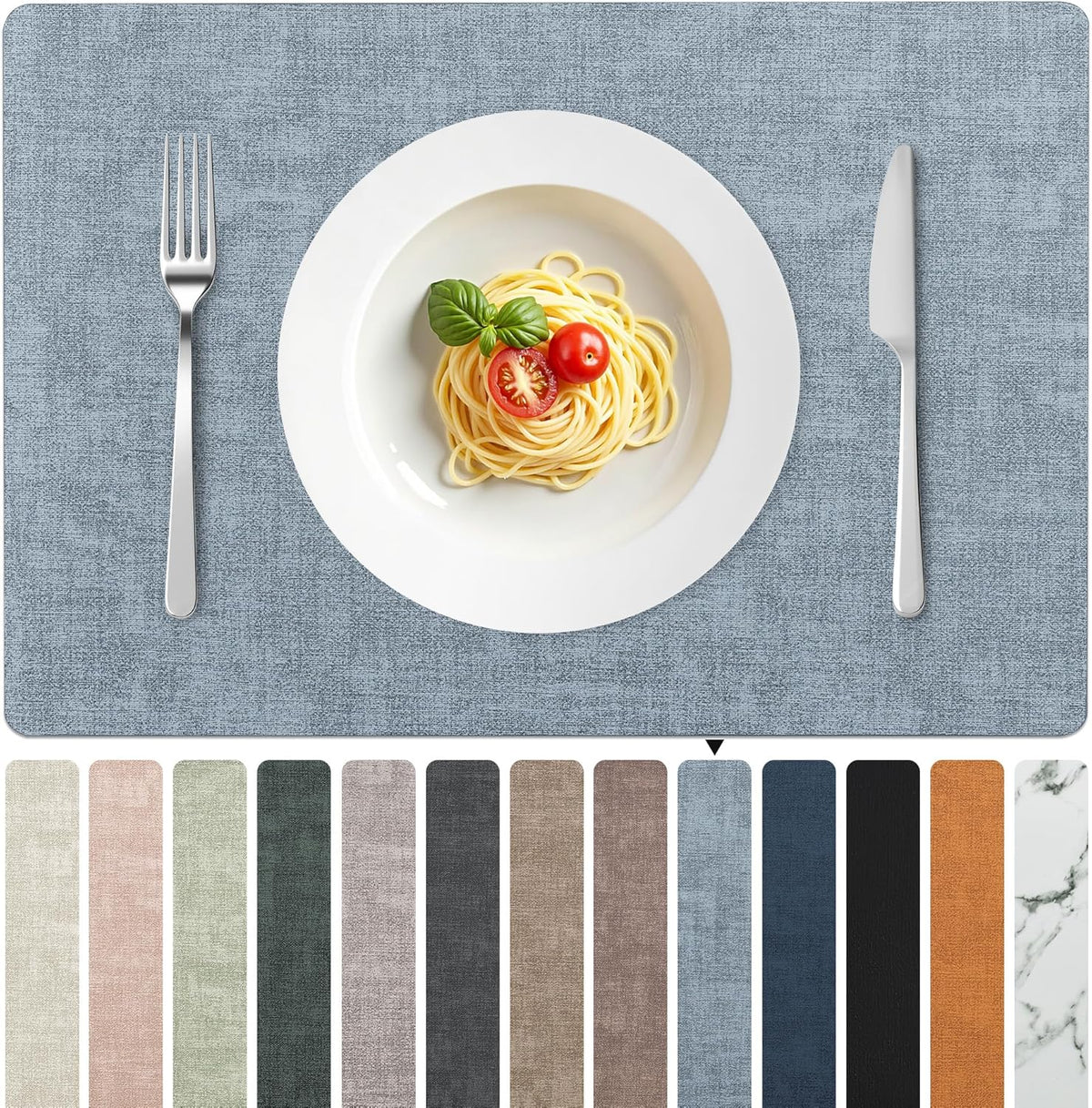 FROMHEART Faux Leather PU Placemats Set of 6 (Light Blue,11.8" x 17")